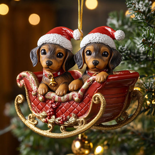 Merry Dachshund Sleigh CW1211033CL Christmas Ornament