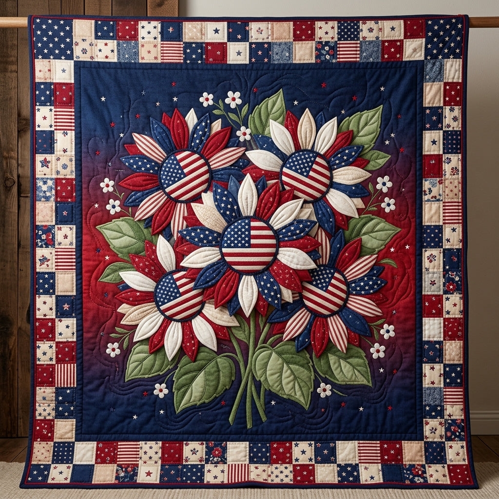 American Flag Sunflowers XR0804010CL Quilt
