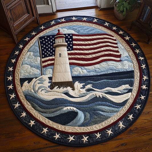 American Flag And Lighthouse WN0906057CL Quilted Round Mat