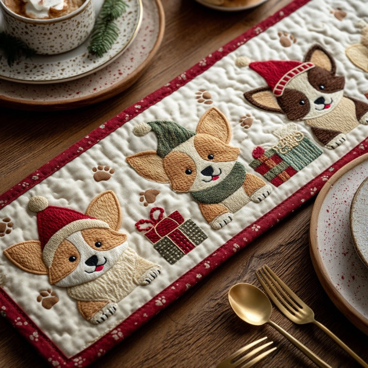 Cute Christmas Corgi XR1310013CL Quilted Table Runner