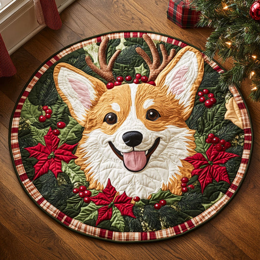 Cheerful Corgi CP1110068CL Quilted Round Mat