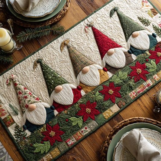 Poinsettia Gnome CW1510050CL Quilted Table Runner