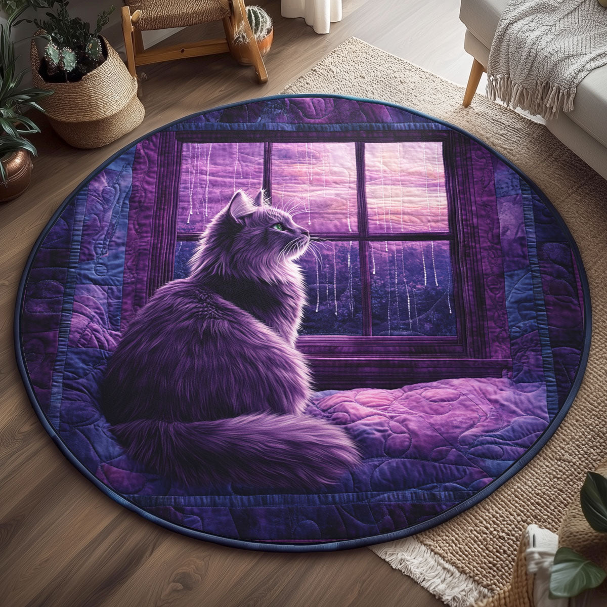 Amethyst Night Cat WJ1301129CL Quilted Round Mat