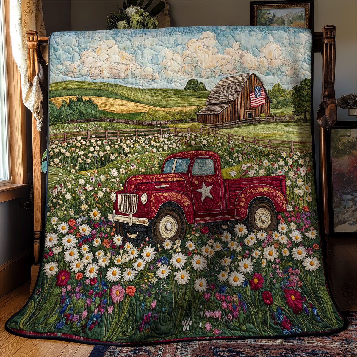 Red Truck Barn View WN0703049CL Quilt