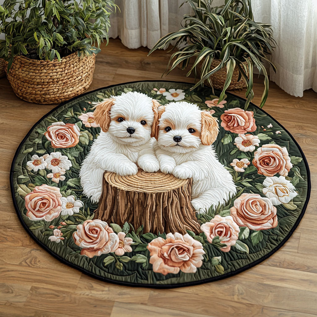 Dogs In Rose Garden QA0801014CL Quilted Round Mat