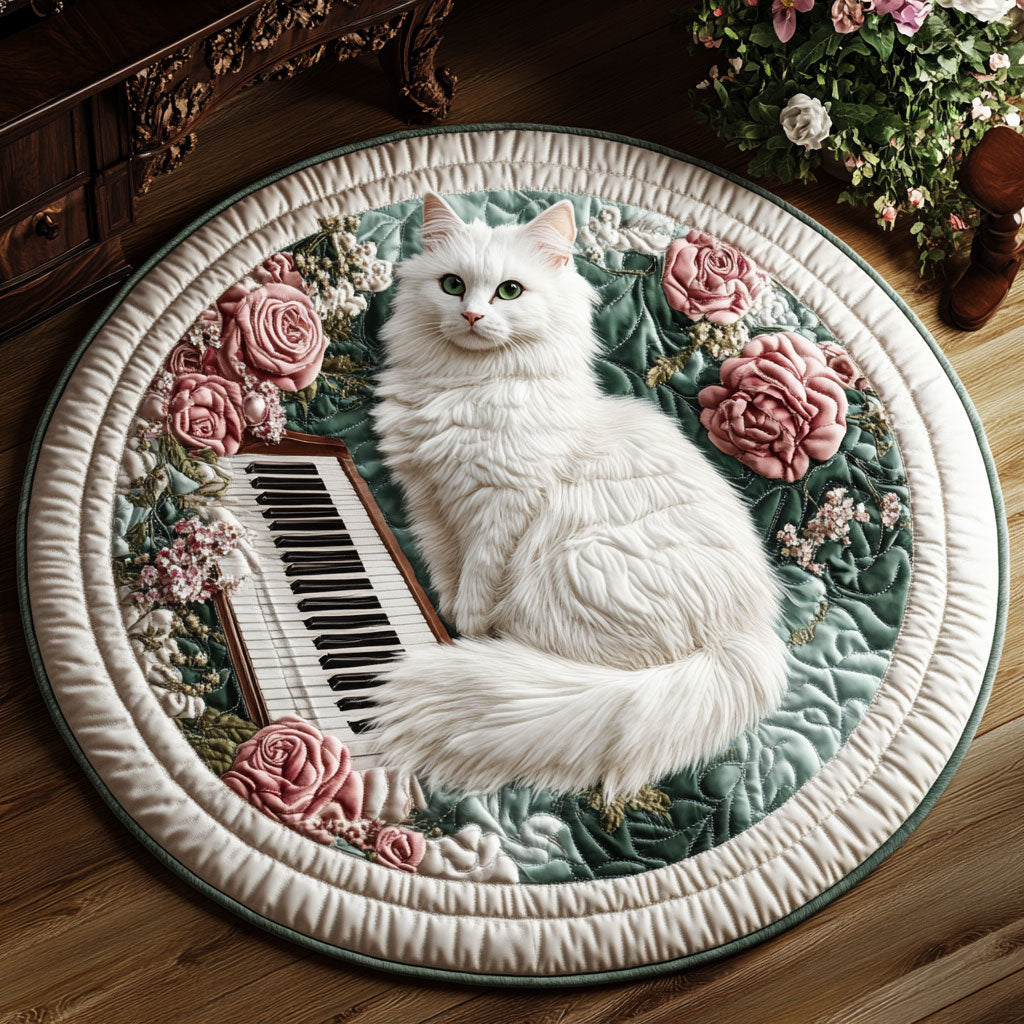 Heirloom Piano Cat KL1301052CL Quilted Round Mat