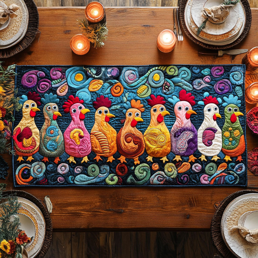 Funky Chicken Row WN1406042CL Quilted Table Runner