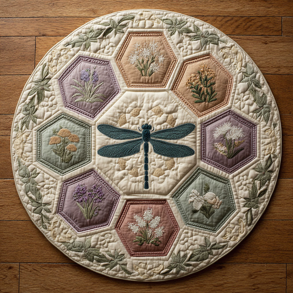 Dragonfly Bloom Garden CW0908013CL Quilted Round Mat