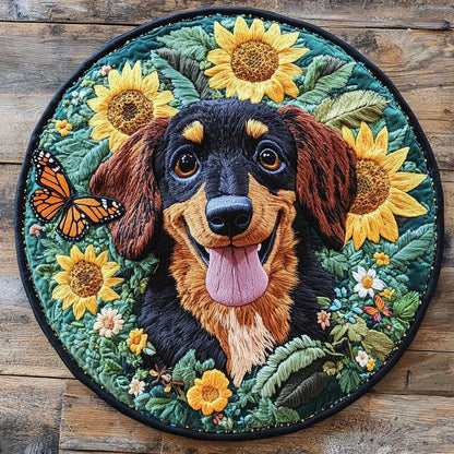 Dachshund Garden WN2804014CL Quilted Round Mat
