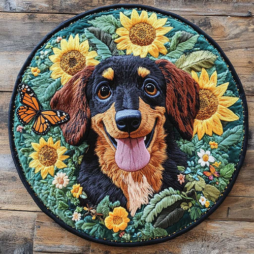 Dachshund Garden WN2804014CL Quilted Round Mat