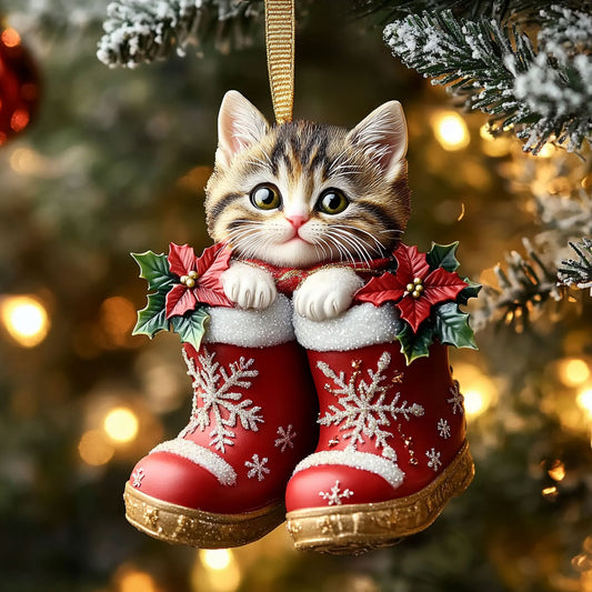 Poinsettia Cat WN0811060CL Christmas Ornament