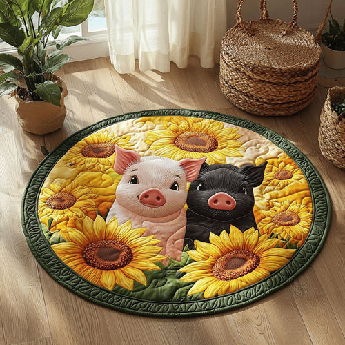Pigs In Sunflower Garden QA0412025CL Quilted Round Mat