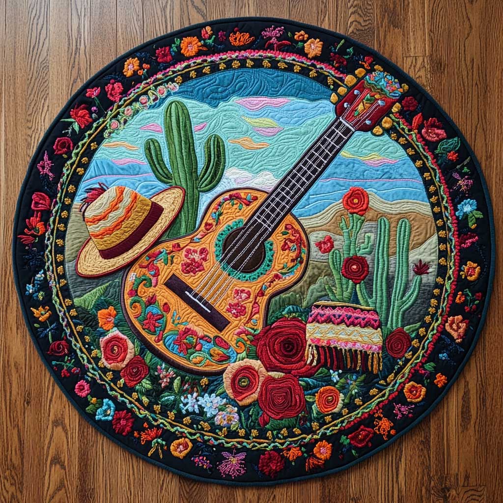 Romantic Guitar WN1405036CL Quilted Round Mat