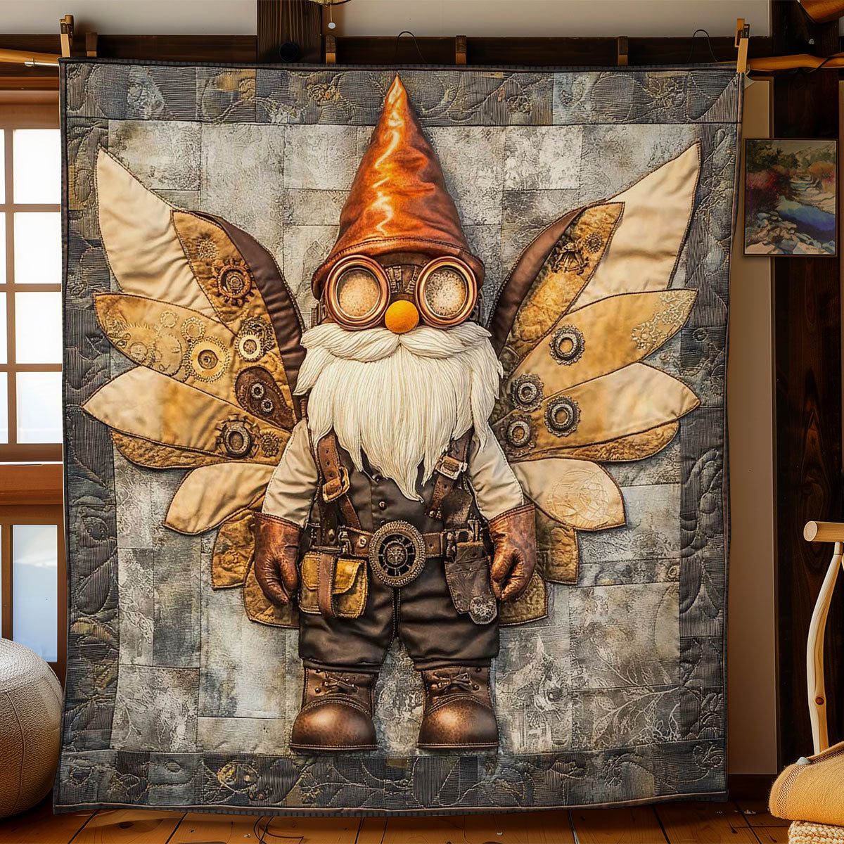 Golden Steampunk Gnome WN0701058CL Quilt