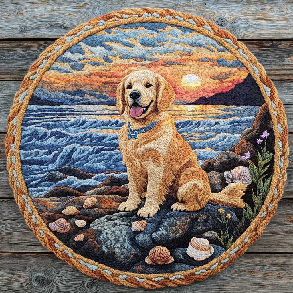 Golden Retriever Waves WN2404047CL Quilted Round Mat
