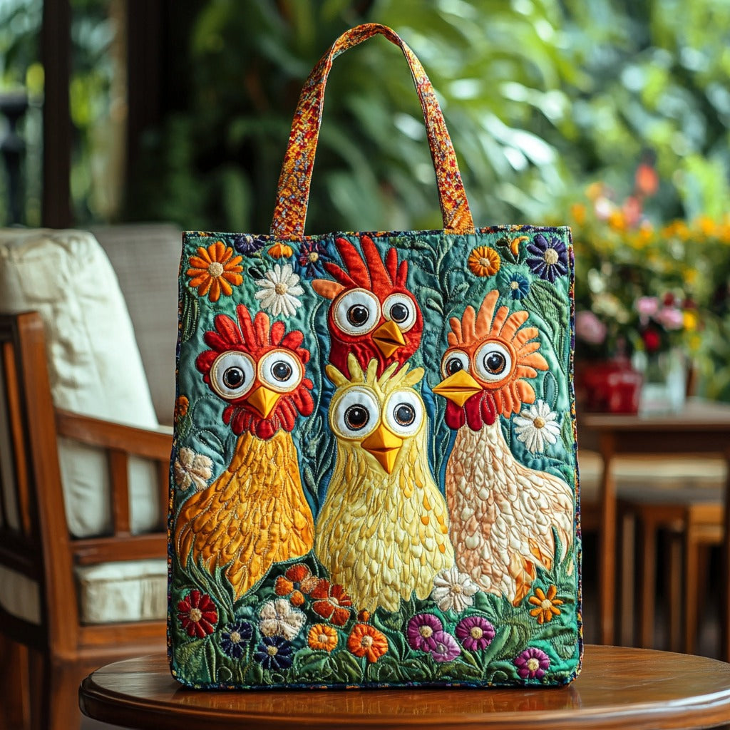 Floral Funny Chickens XR1911008CL Quilted Tote Bag