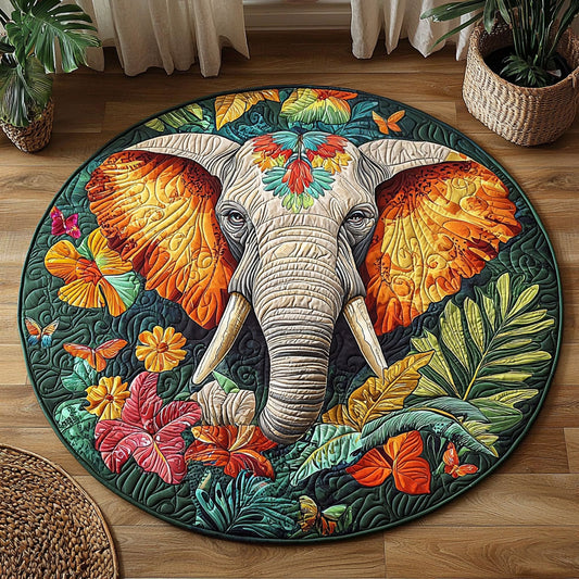 Vibrant Tropical Elephant QA0612009CL Quilted Round Mat