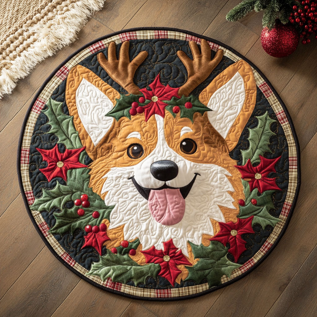 Happy Corgi CP1110053CL Quilted Round Mat