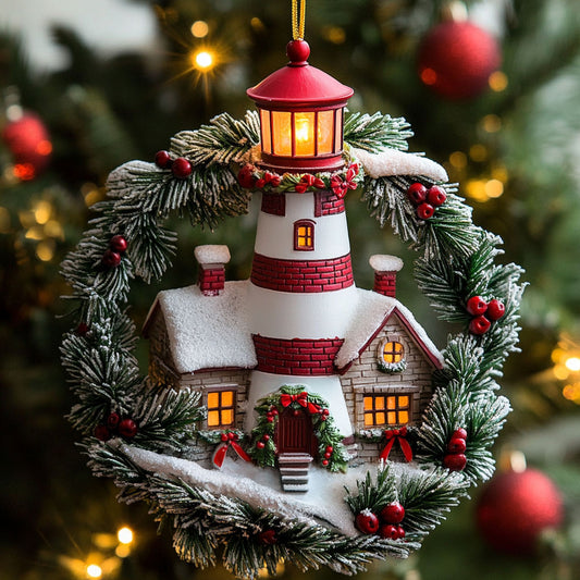 Red Lighthouse Wreath CW2511042CL Christmas Ornament