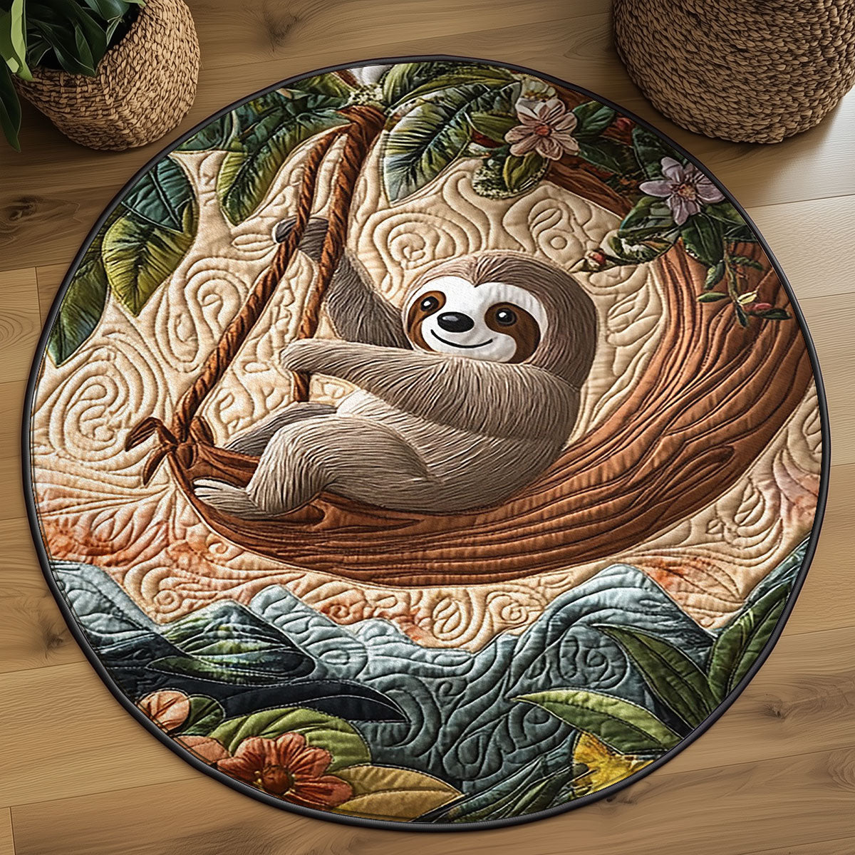 Tropical Sloth WJ0404047CL Quilted Round Mat