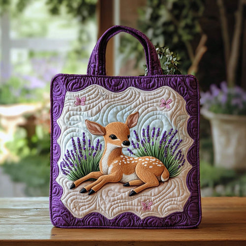 Deer In Lavender Garden QA0312011CL Quilted Tote Bag