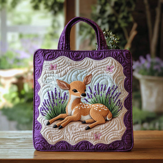 Deer In Lavender Garden QA0312011CL Quilted Tote Bag