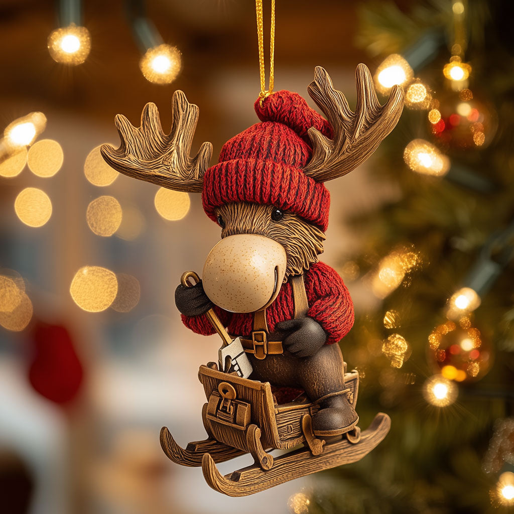 Moose Fixing Sleigh LT2210011CL Christmas Ornament