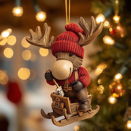 Moose Fixing Sleigh LT2210011CL Christmas Ornament
