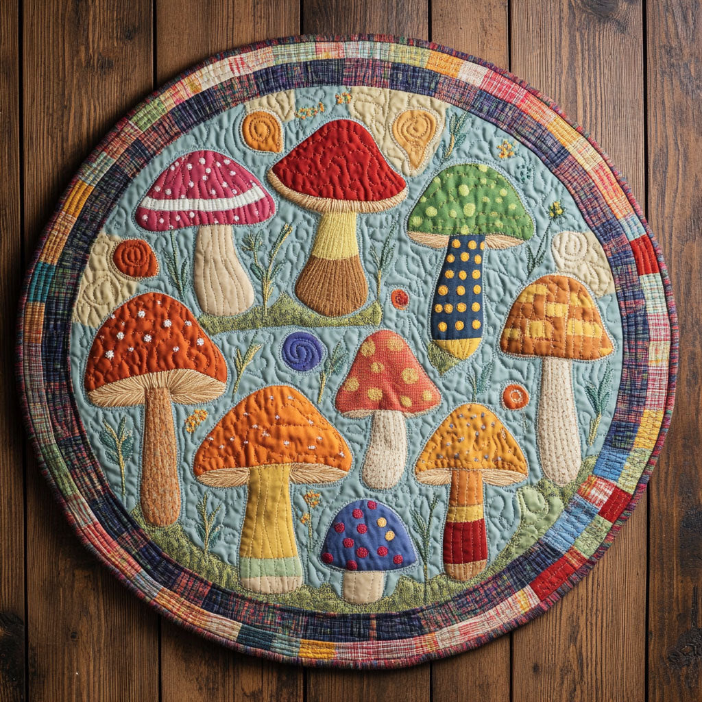 Folk Mushroom WN0307066CL Quilted Round Mat