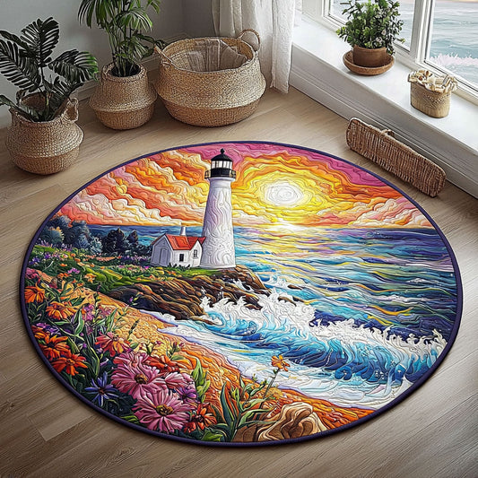 Lighthouse And Flower Field QA0712048CL Quilted Round Mat