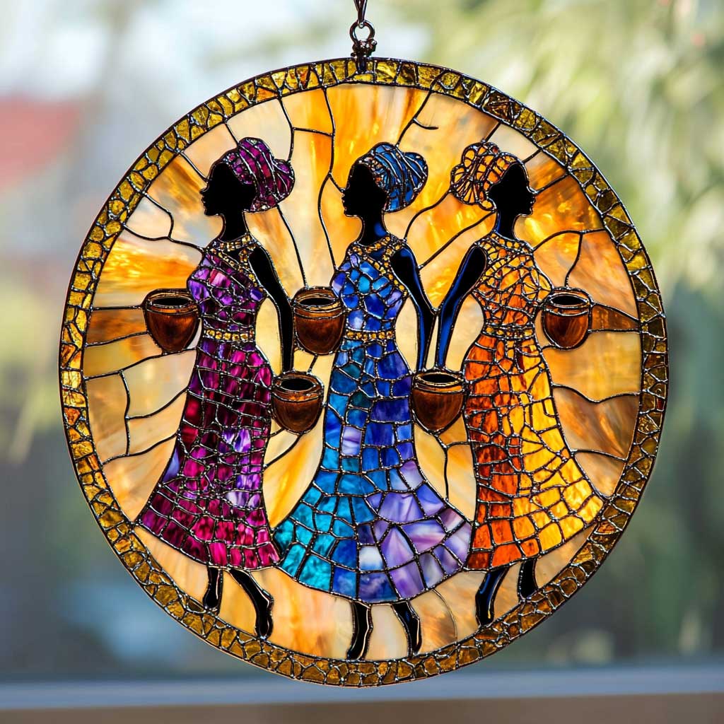 Dancing African Women WN0505049CL Stained Glass Suncatcher