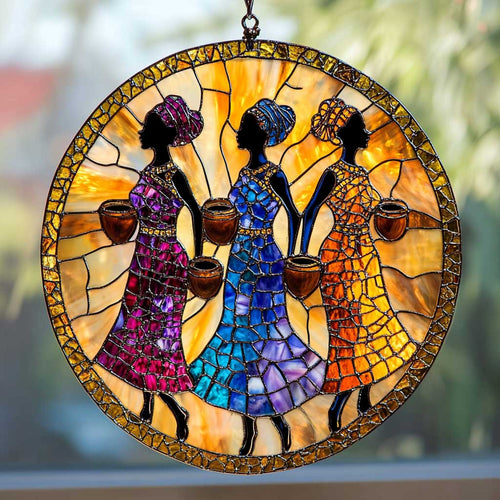 Dancing African Women WN0505049CL Stained Glass Suncatcher