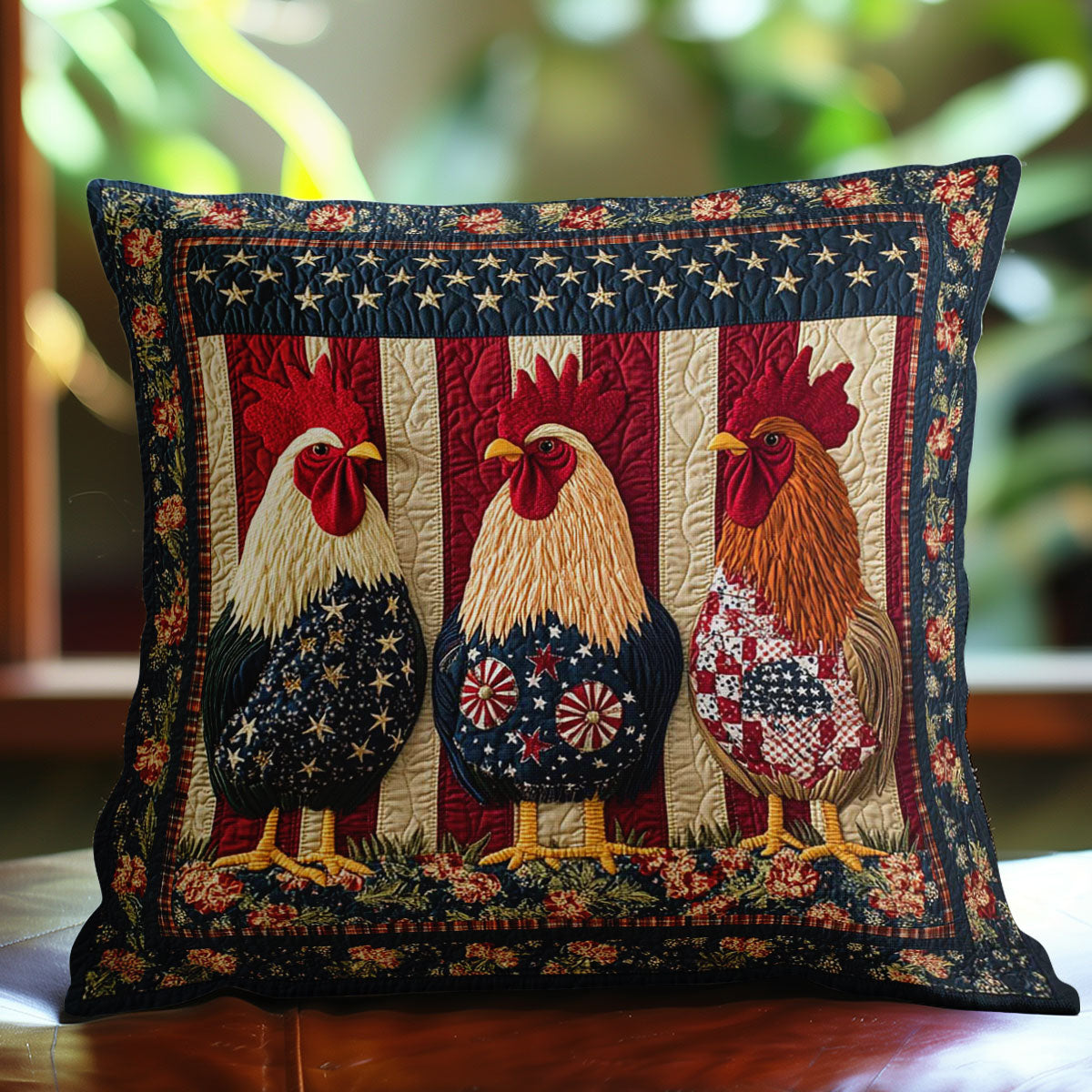 Stars And Stripes Rooster WN1002124CL Quilt Pillow Case