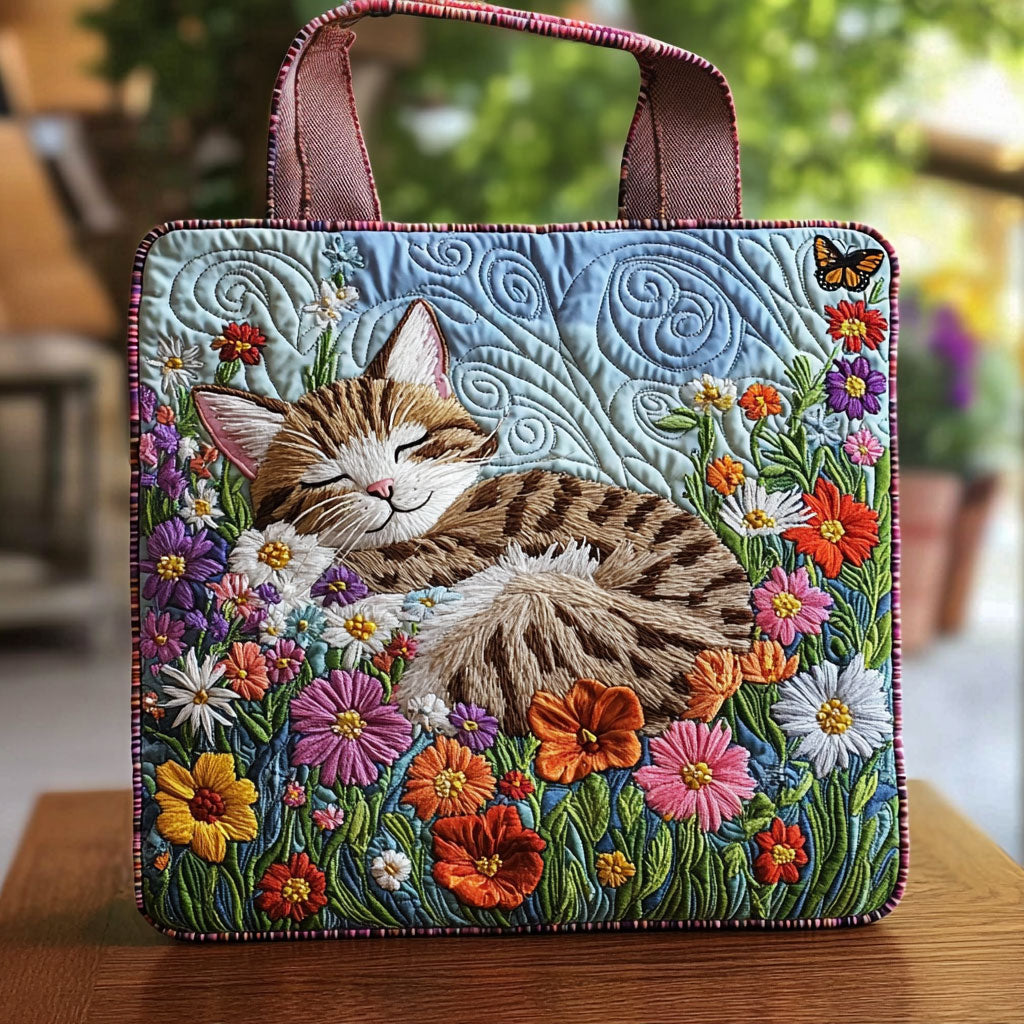 Sleeping Cat In Garden QA1012012CL Quilted Tote Bag