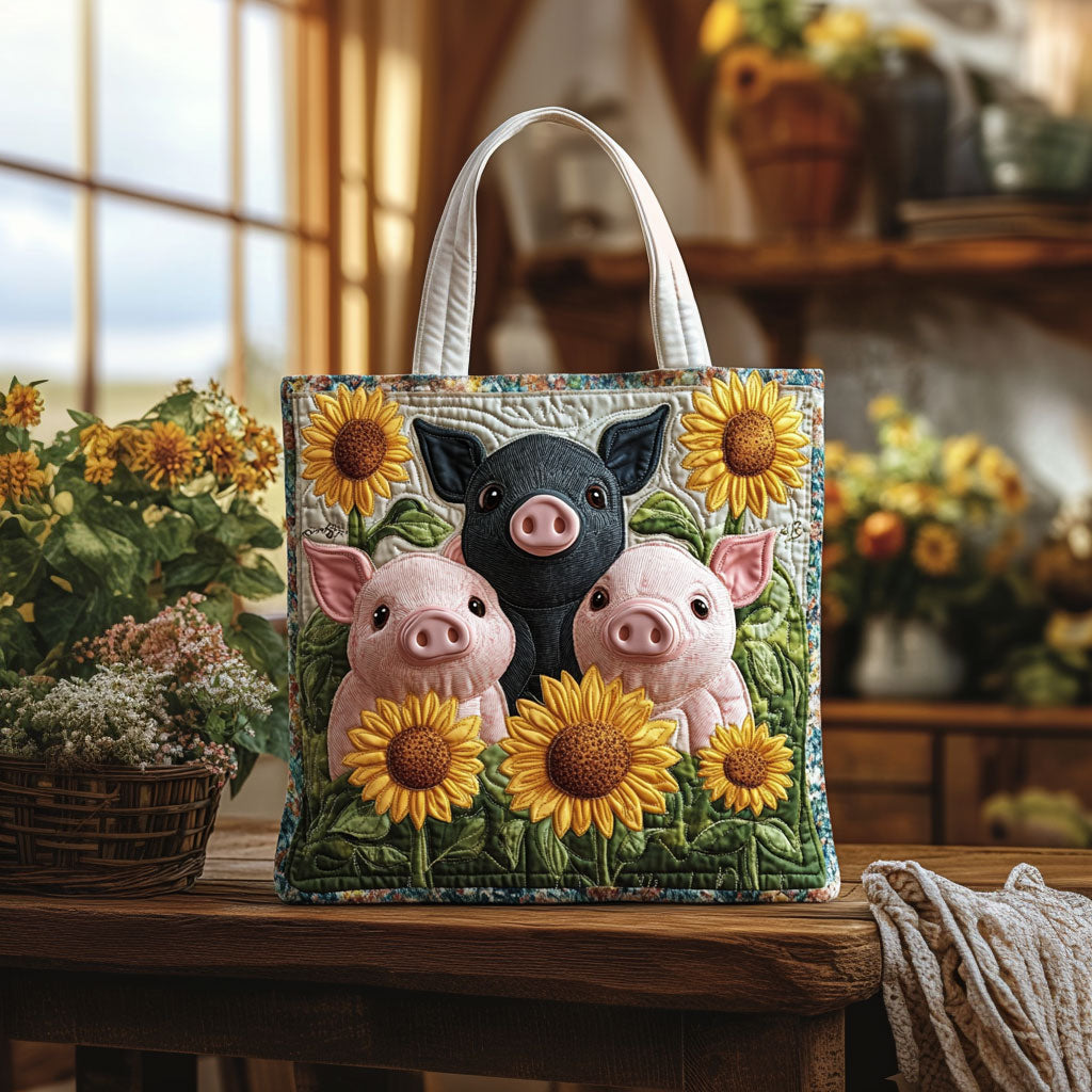 Sweet Pig Trio Sunflower KL0412021CL Quilted Tote Bag