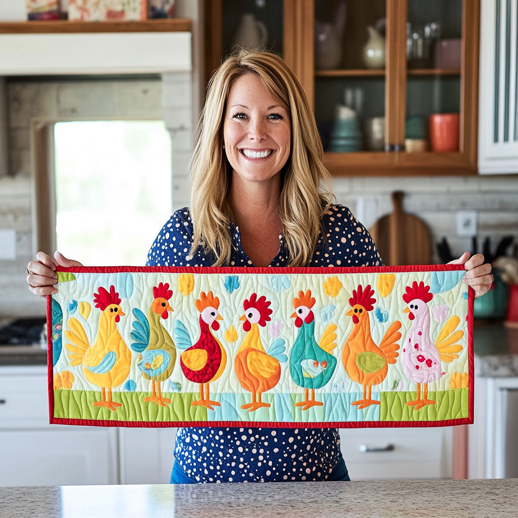 Colorful Chicken WJ2503029CL Quilted Table Runner
