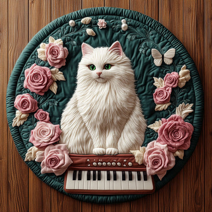 Enchanted Ivory Cat KL1301056CL Quilted Round Mat