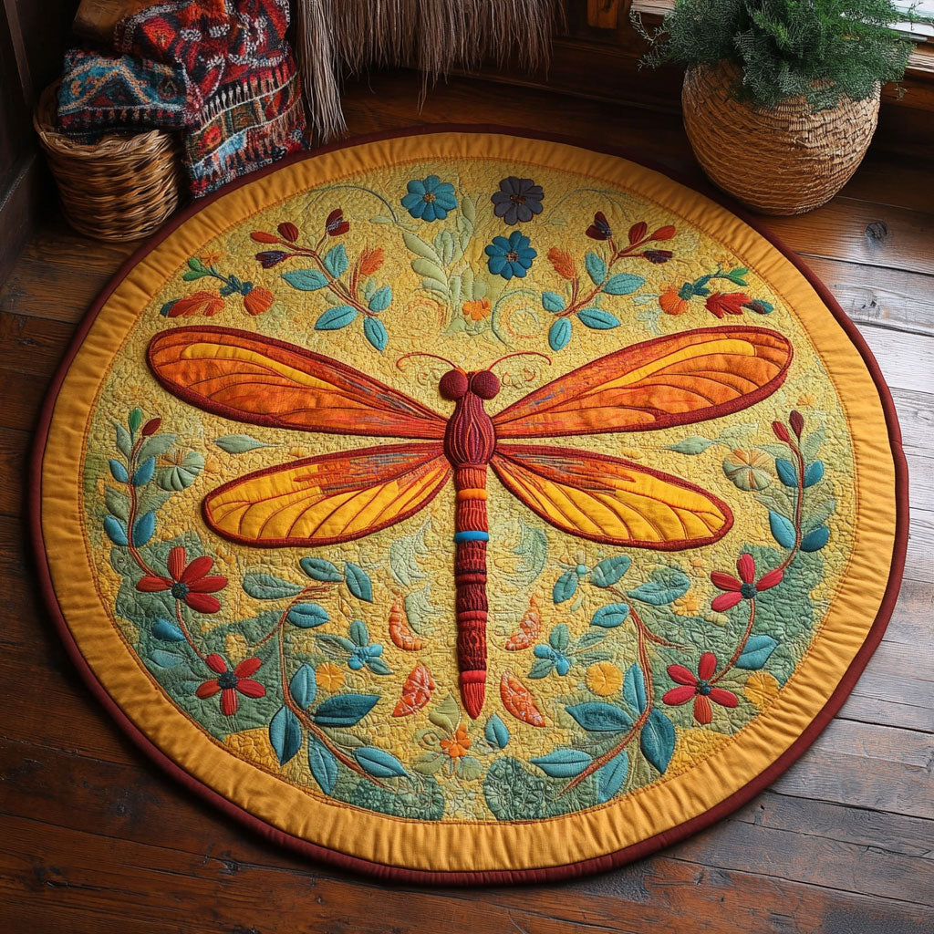 Folk Art Dragonfly WJ0407040CL Quilted Round Mat