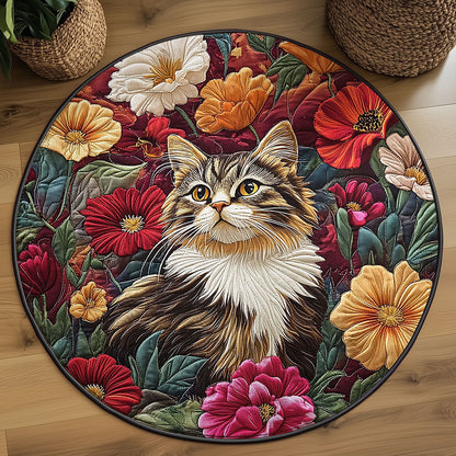 Botanical Beauty Cat WJ0907039CL Quilted Round Mat