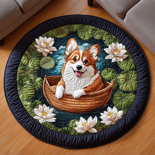 Peaceful Corgi Night KL0901033CL Quilted Round Mat