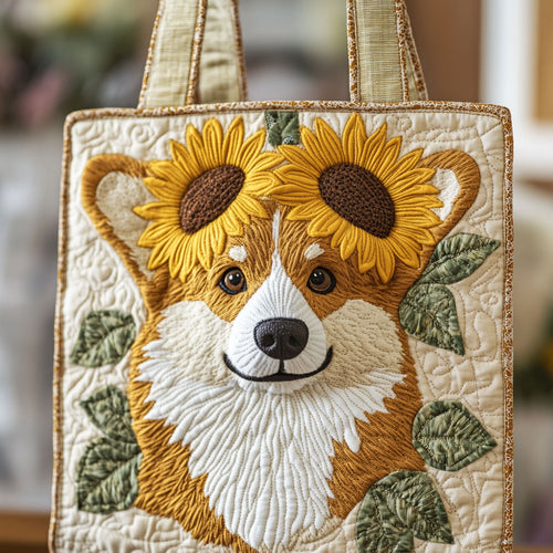 Sunflower Corgi CP0312076CL Quilted Tote Bag