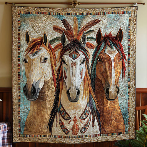 Three Native Horse CW0701064CL Quilt