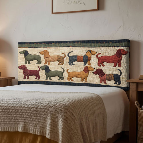 Folk Dachshund WN0601029CL Quilted Headboard Slipcover