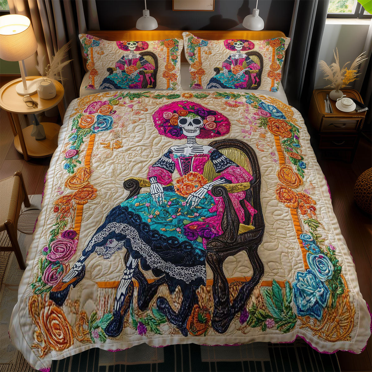 Floral Skeleton Queen WN0703084CL Duvet Cover Set