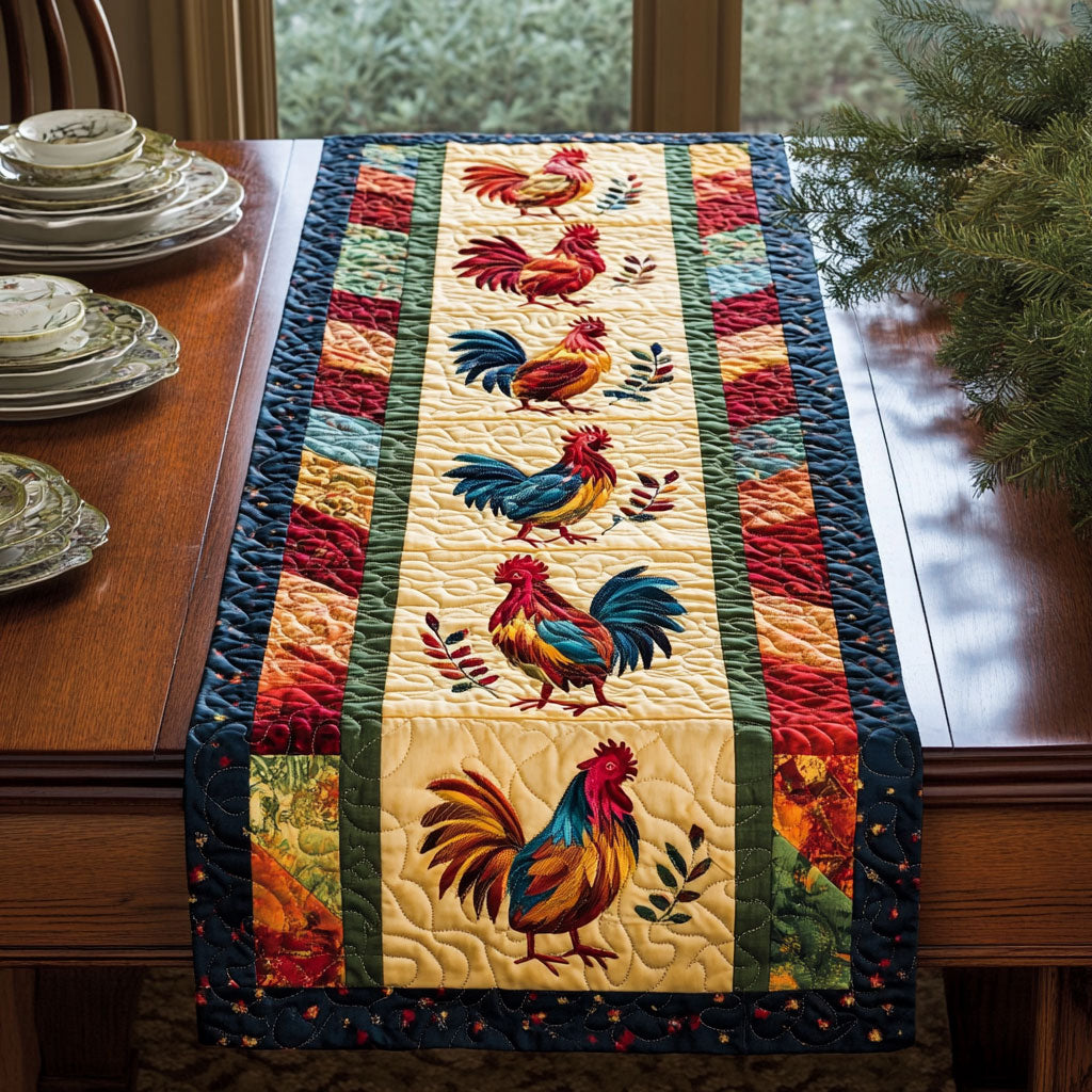 Rustic Rooster Gathering WJ0107028CL Quilted Table Runner