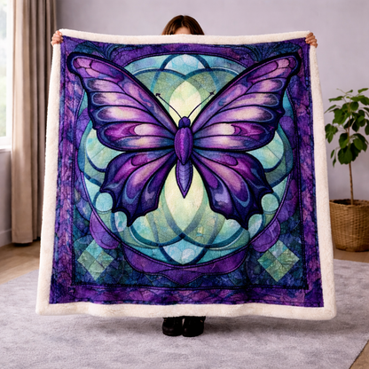Violet Butterfly QA1002004CL Faux Fur Throw Blanket