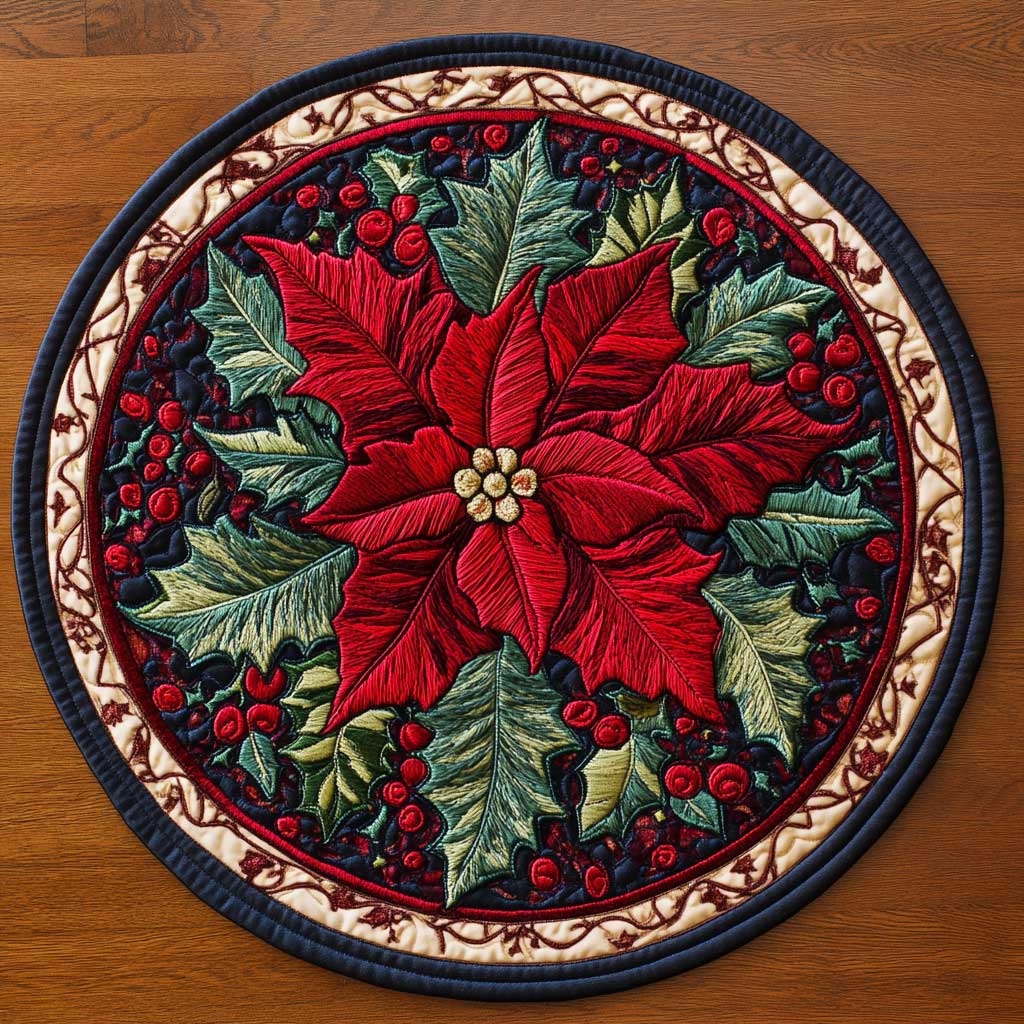 Classic Poinsettia WN2904066CL Quilted Round Mat