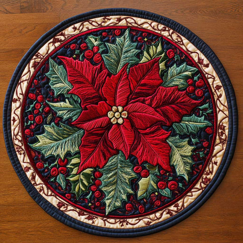Classic Poinsettia WN2904066CL Quilted Round Mat