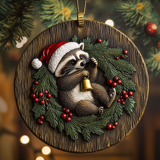 Raccoon Wreath Medallion LT2110013CL Christmas Ornament
