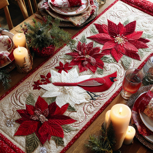 Festive Cardinal XR0410035CL Quilted Table Runner